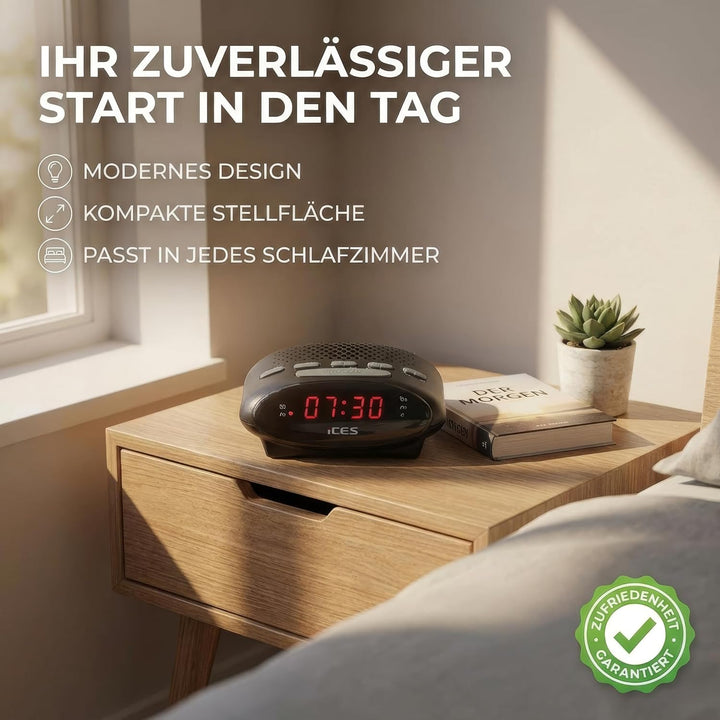 iCES ICR-210 Uhrenradio - Radiowecker mit 2 Weckzeiten - PLL FM - Schlummerfunktion - Sleeptimer - G