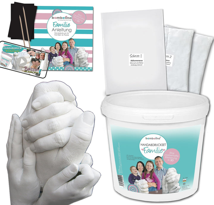 Bambelina extra grosses Handabdruck Set, für die Familie oder bis 4 grosse Erwachsene Hände, Gipsabd