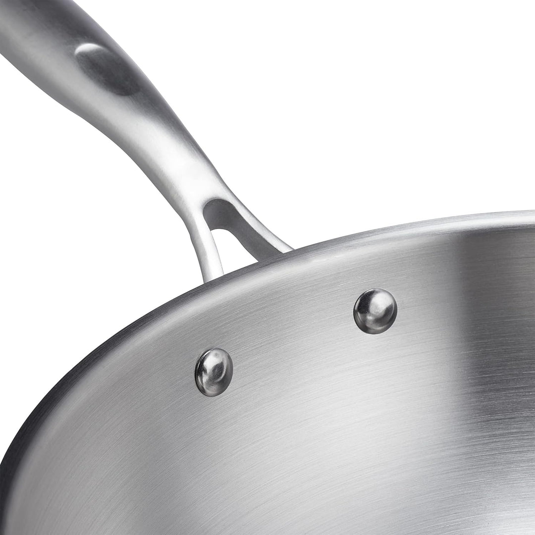 Relaxdays Wok, 32 cm, Edelstahl unbeschichtet, Gas-, Elektro-, Induktionsherd, Wokpfanne mit Deckel
