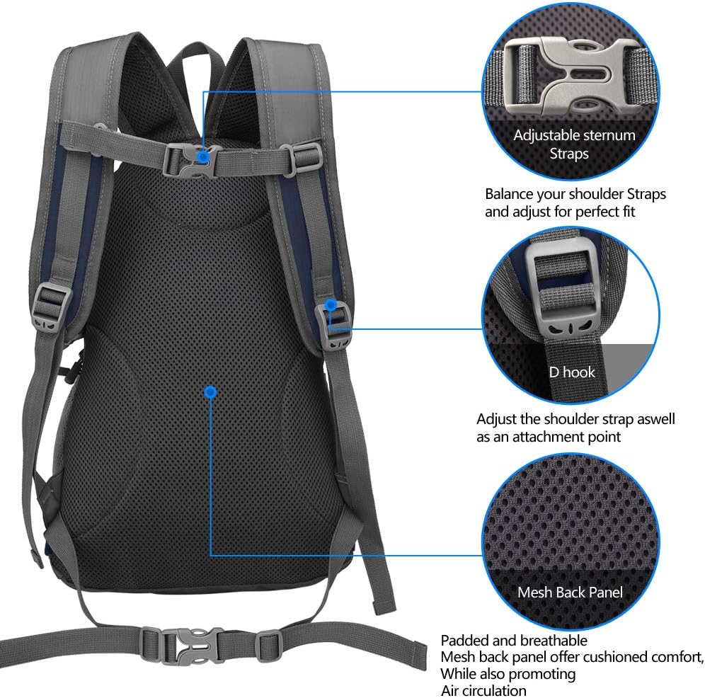 Kleiner Tagesrucksack 20L Radfahren Wanderrucksack Wasserdichter Reiserucksack Leichtgewicht (Marine