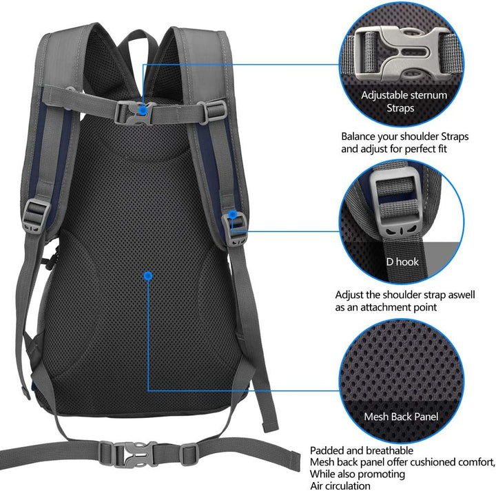 Kleiner Tagesrucksack 20L Radfahren Wanderrucksack Wasserdichter Reiserucksack Leichtgewicht (Marine