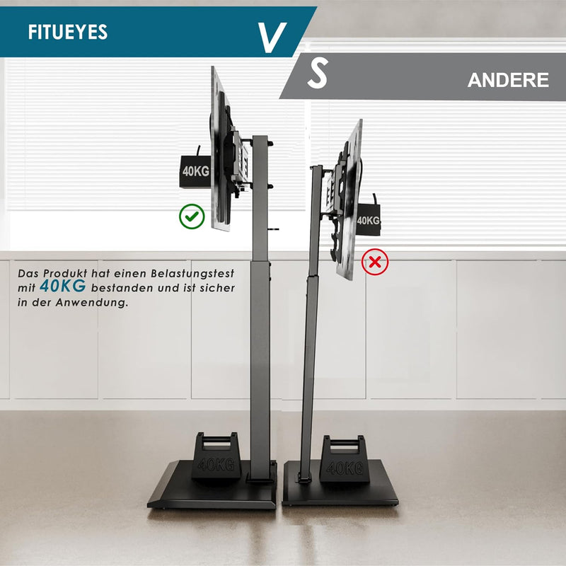 FITUEYES TV Bodenständer mit Eisenbasis TV Standfuss TV Ständer Fernsehstand höhenverstellbar schwen