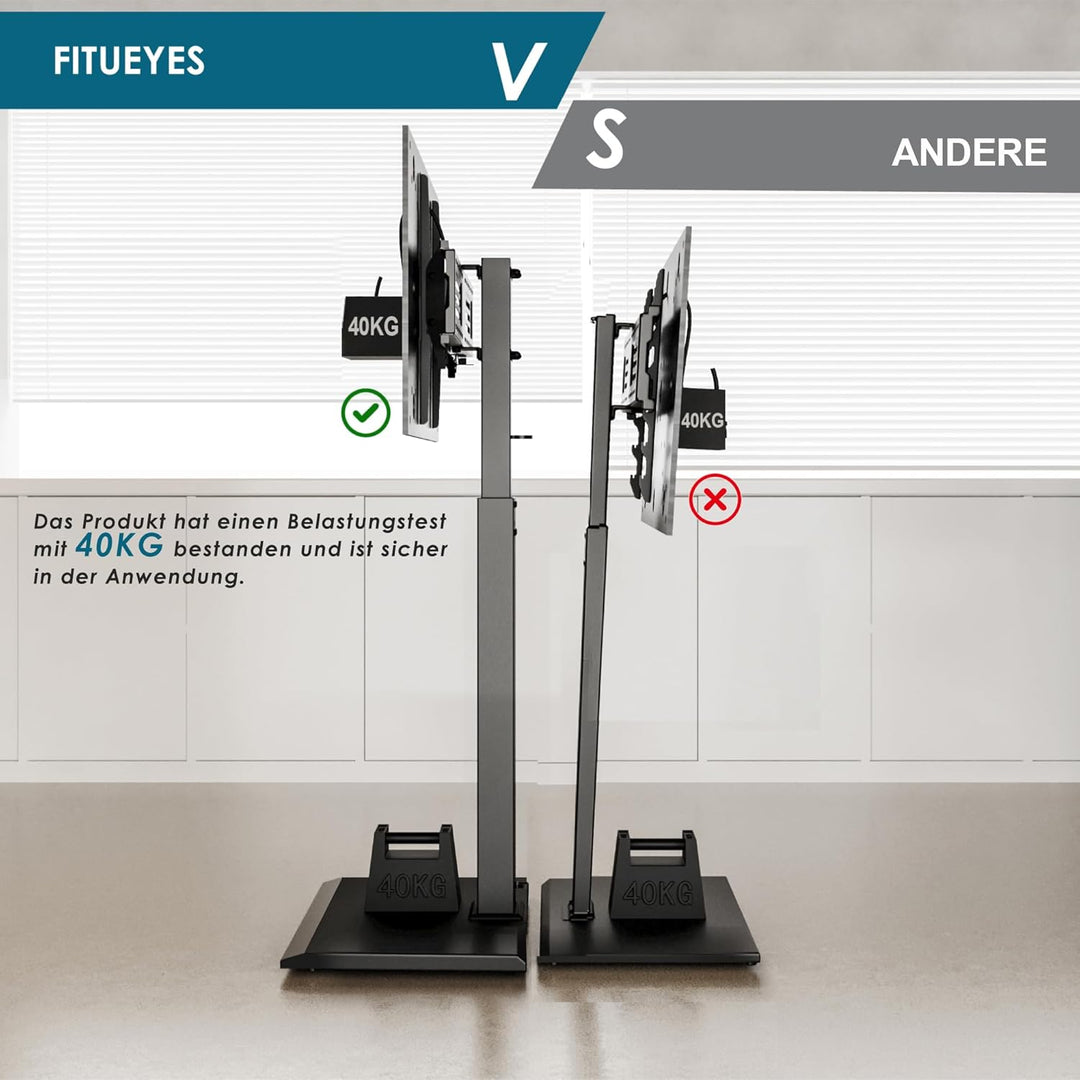 FITUEYES TV Bodenständer Serie-S mit Eisenbasis TV Standfuss Höhenverstellbar Schwenkbar für 32-75 Z