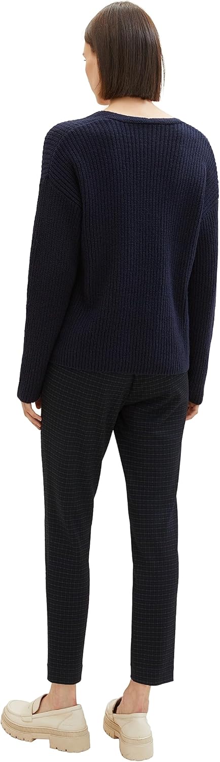 TOM TAILOR Damen Loose Fit Chino Hose 34W / 28L 19867 - Navy Check, 34W / 28L 19867 - Navy Check