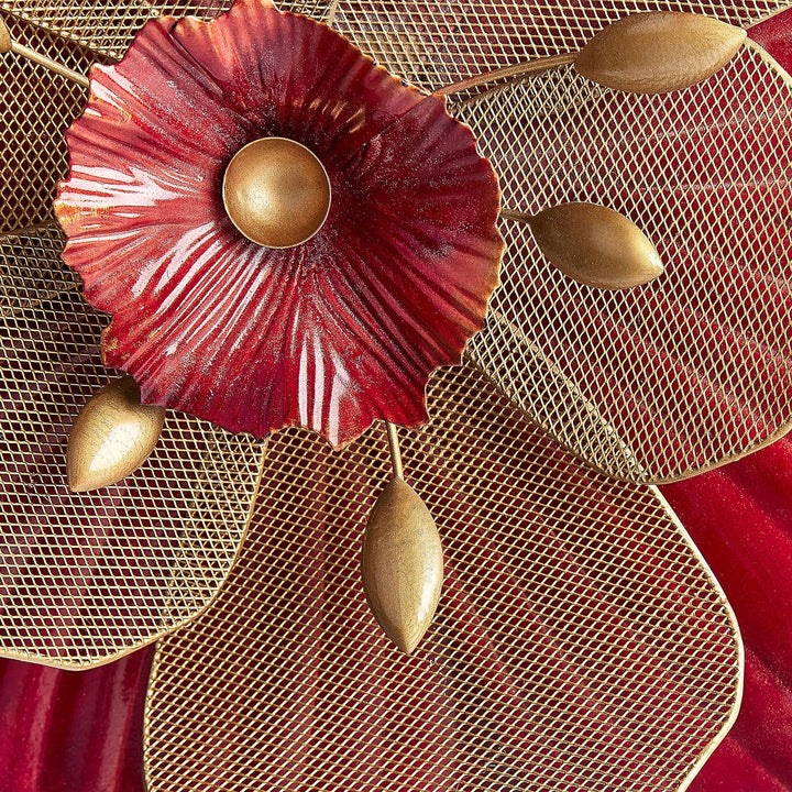 Wanddekoration Blumen Metall rot / gold einteilig handgemacht Modern Scandium