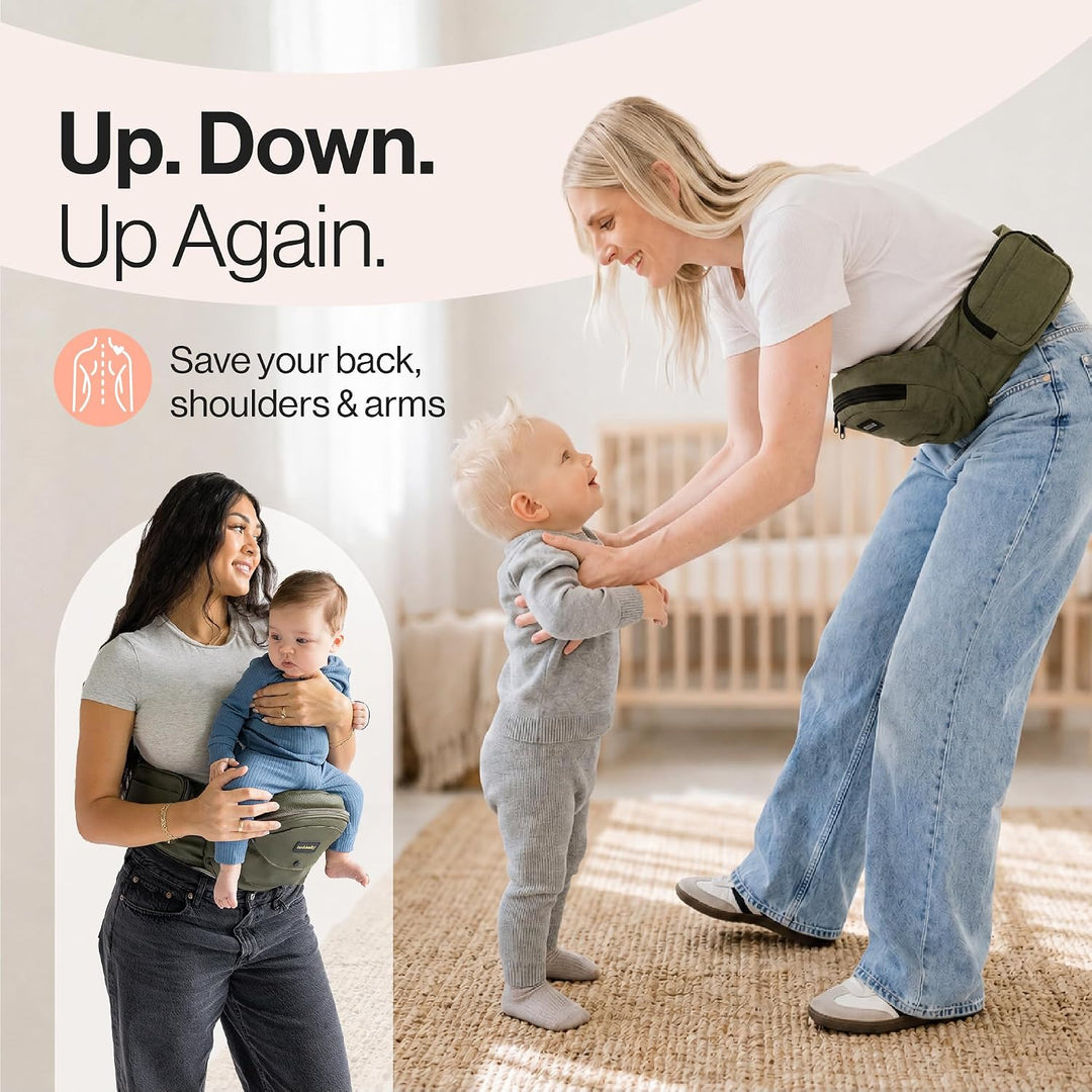Tushbaby Baby Hüfttrage | Ergonomischer Hüftsitz Baby | Olive | Babytrage Seitlich für komfortables