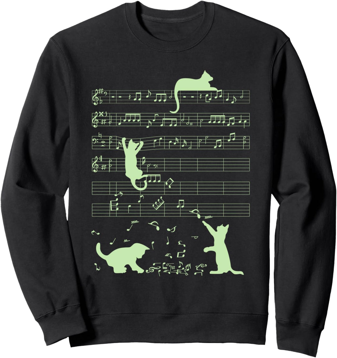 Niedliche Katzen Musiknoten Grüner Musiker Kunst Sweatshirt