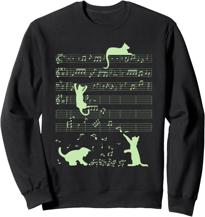 Niedliche Katzen Musiknoten Grüner Musiker Kunst Sweatshirt