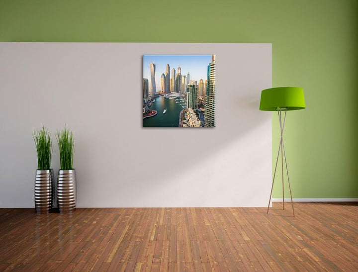 Pixxprint Dubai Metropole, Format: 70x70 auf Leinwand, XXL riesige Bilder fertig gerahmt mit Keilrah