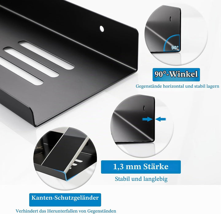 SAYAYO Wandregal Schwarz 40cm Duschablage Schweberegal Regal Schwarz Shampoo Halterung für Dusche 2