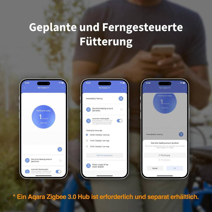Aqara Smarter Futterautomat C1, ERFORDERT AQARA Zigbee 3.0 HUB, Futterautomat für Katzen und Hunde,