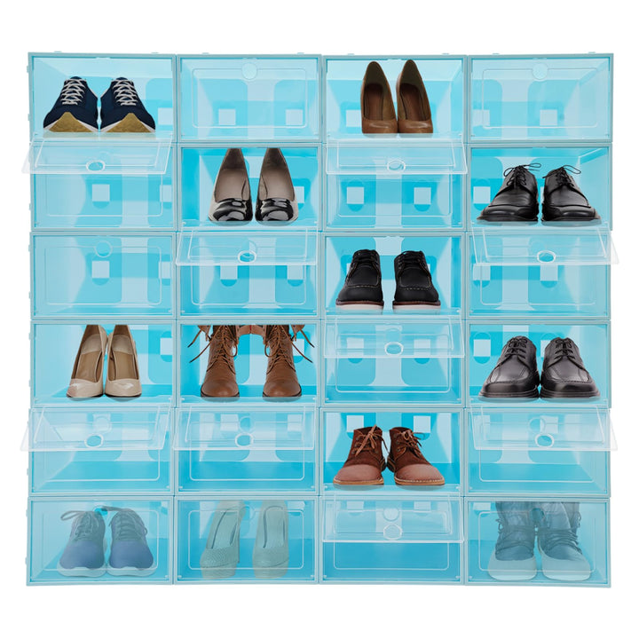 MINRS Schuhboxen Stapelbar 24er Set, Schuh-Organizer mit Tür, Tragbare Schuhbox, Schuhkartons Faltba