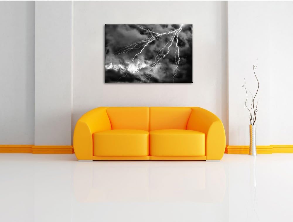 Monocrome, Blitze, Format: 100x70 auf Leinwand, XXL riesige Bilder fertig gerahmt mit Keilrahmen, Ku