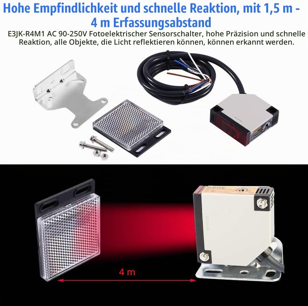 Keenso Reflexions Lichtschranke, E3JK-R4M1 Reflexions-Lichtschranke AC 90-250V 3A Lichtschranke Spie