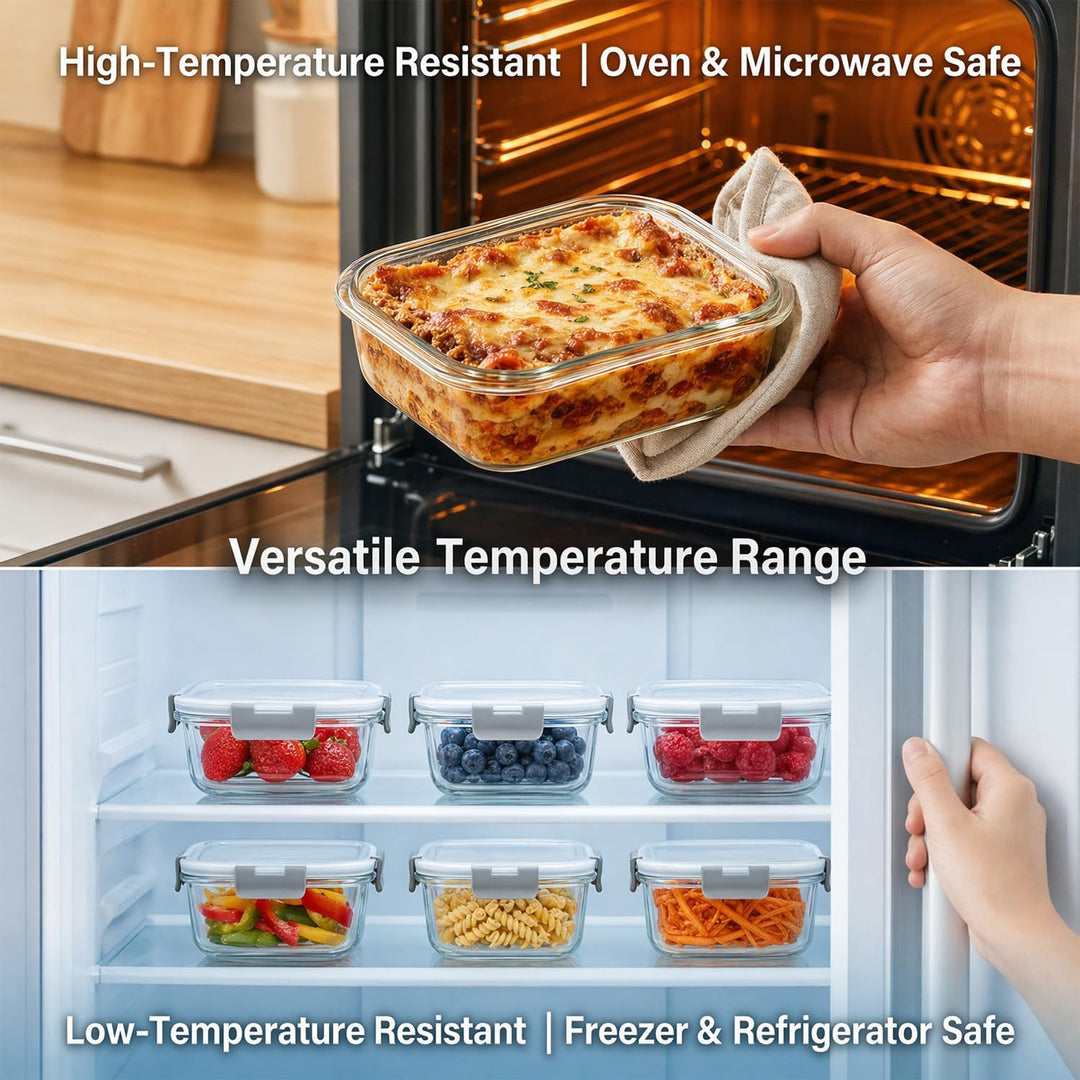Glas Frischhaltedosen Set & Meal Prep Boxen, 5x370ml Borosilikatglas Behälter mit BPA-freiem Deckel,