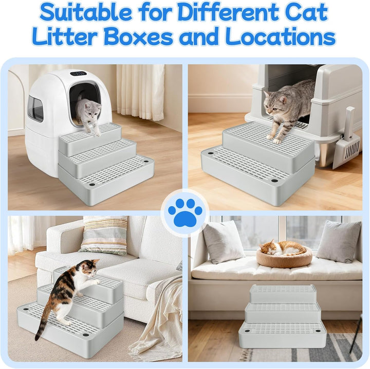 Verstellbare 3-stufige Katzentoilettenrampe, Katzen Treppen & Stufen mit Filterfunktion, leicht zu r