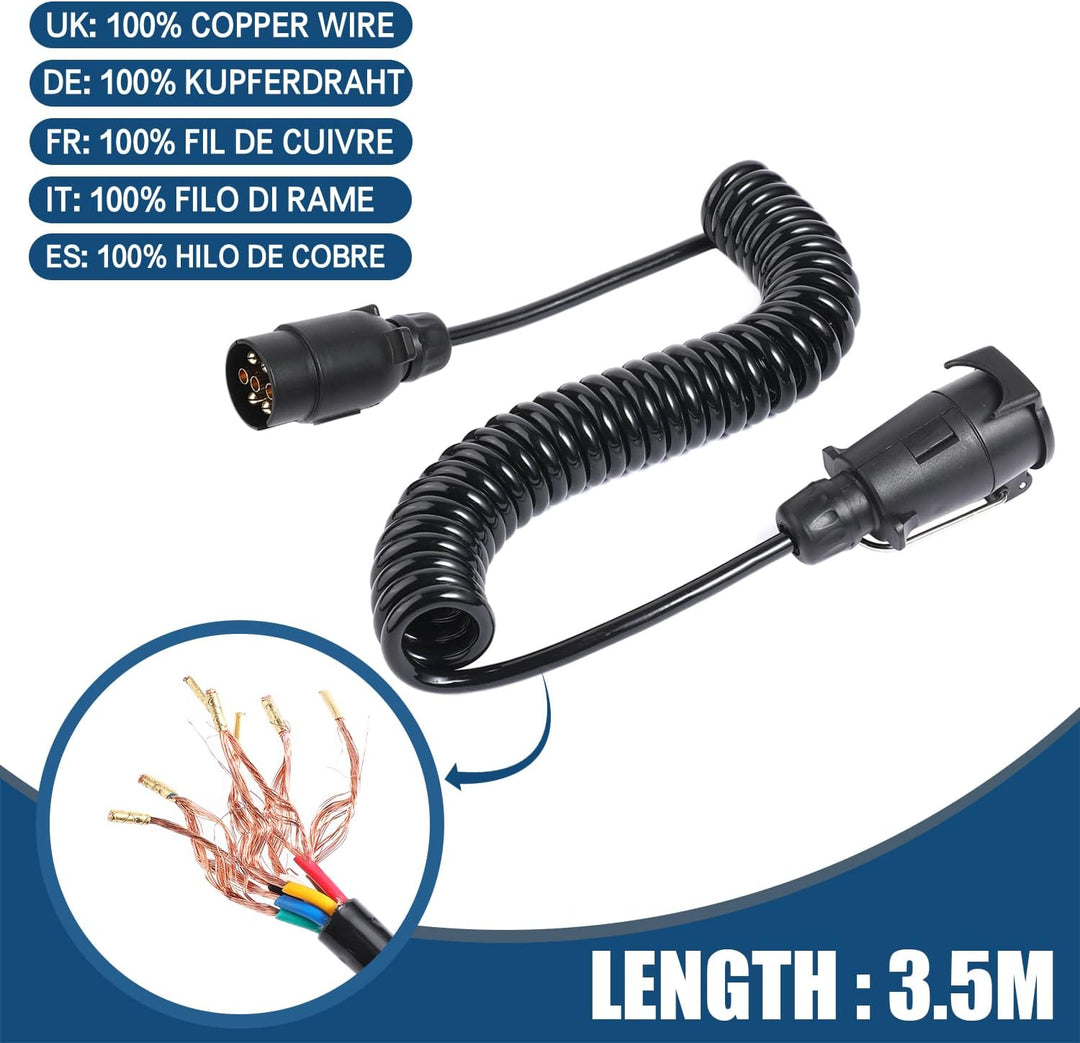 Anhänger Spiralkabel 7 Polig 3,5 Meter, 12V Anhänger Verlängerungskabel 7 Polig, Anhängerkabel Mit A