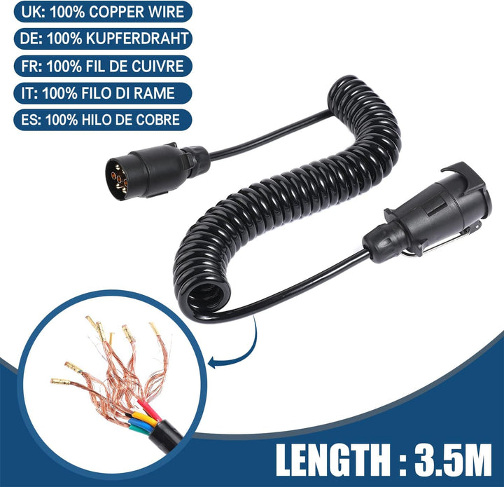 Anhänger Spiralkabel 7 Polig 3,5 Meter, 12V Anhänger Verlängerungskabel 7 Polig, Anhängerkabel Mit A
