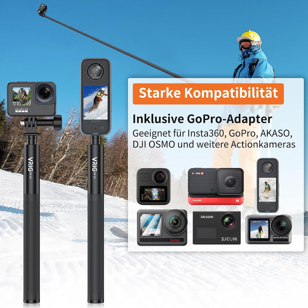 VRIG TP-13,131cm(51inch) Verlängerung Selfie Stick für INSTA360 für GoPro 11 10 9 8 7, Insta Insta36