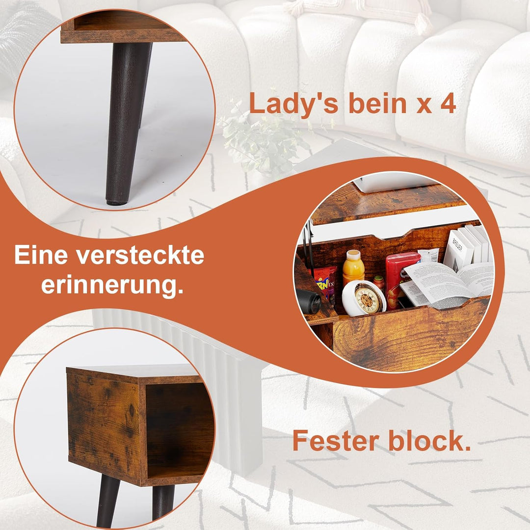 NEWBULIG Couchtisch mit Hebeplatte, mit verstecktem Fach, Kleiner Esstisch für Zuhause, Wohnzimmer,