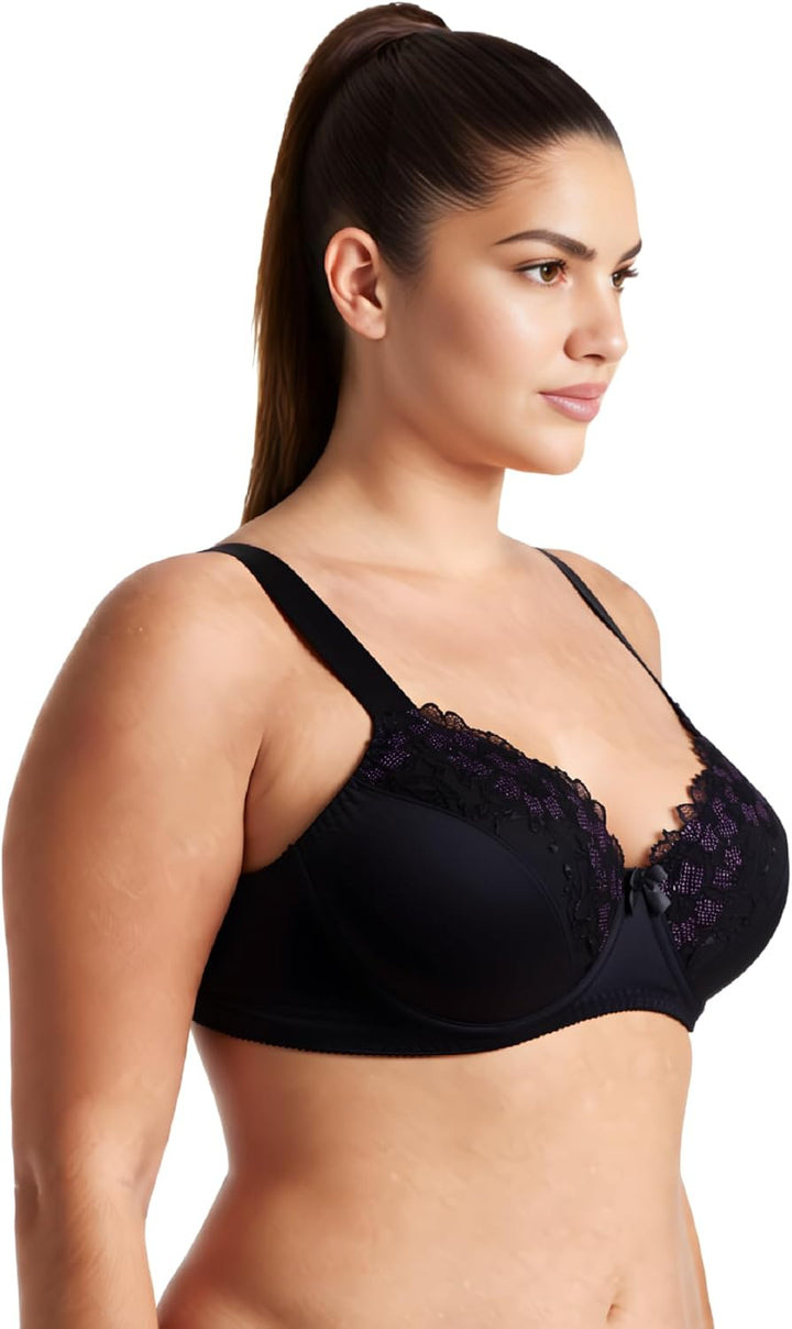 Curve Muse Übergrösse Minimizer Bügel Ungefütterte BHS mit Stickspitze - 3er Pack 75D Weiss,schwarz,