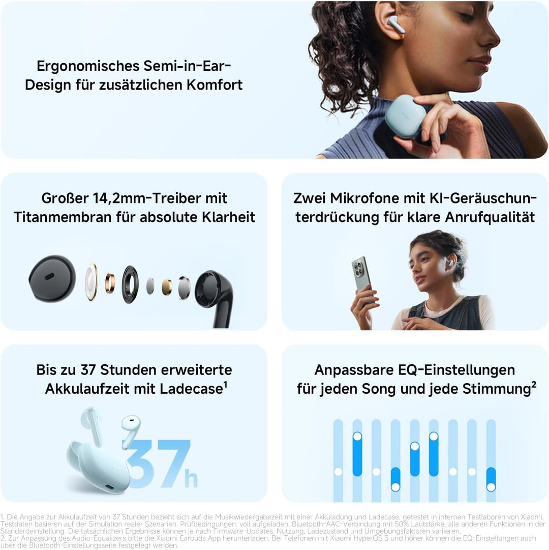 XIAOMI REDMI Buds 8 Active–TWS Bluetooth-Ohrhörer,Semi-In-Ear,14,2mm Treiber mit Titanmembran für st