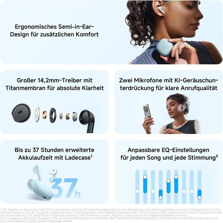 XIAOMI REDMI Buds 8 Active–TWS Bluetooth-Ohrhörer,Semi-In-Ear,14,2mm Treiber mit Titanmembran für st