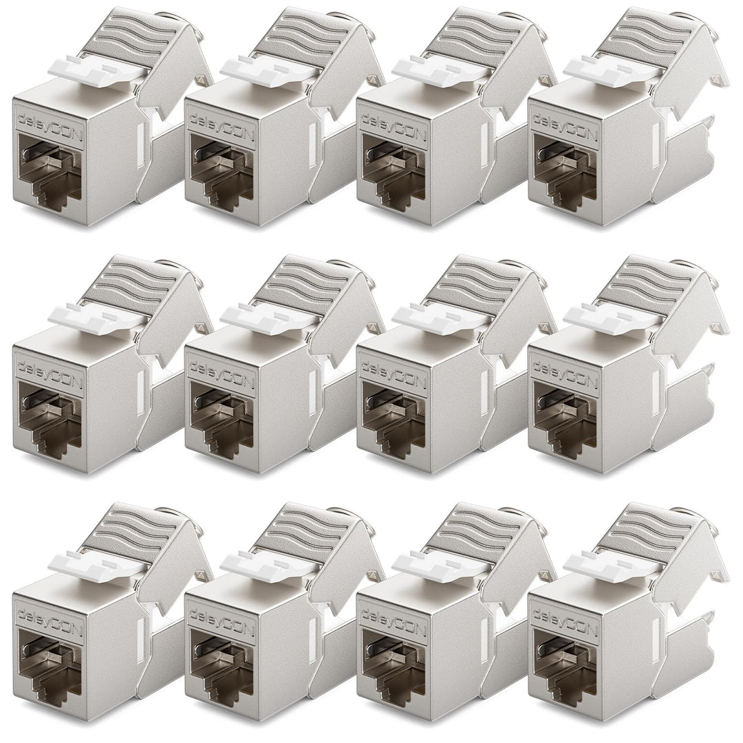 deleyCON 12x CAT6a MINI Keystone Jack Modul Patchkabel Netzwerkkabel Verbinder 30 mm (3 cm) Lang STP