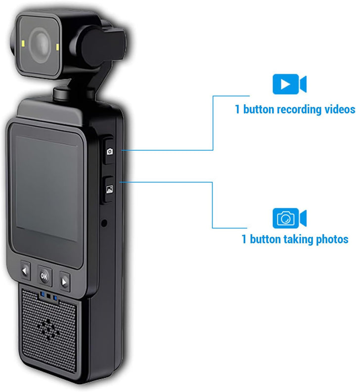 Fockety 1080p -Kamera Vlog Camcorder, HD -Videoaufzeichnungskörperkamera, Multi -Achse -Stabilisieru