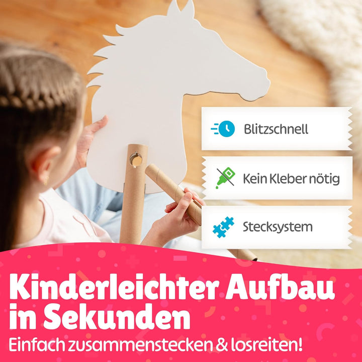 Steckenpferde Set aus Pappe | 10 Stück zum Bemalen und Spielen | Pferde Bastelset zum Zusammenstecke