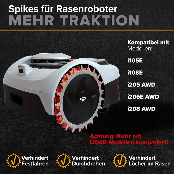 ROBO CLAWS Edelstahl Spikes Navimow i105E Modelle 3mm stark Mähroboter Spikes MADE IN GERMANY Entgra
