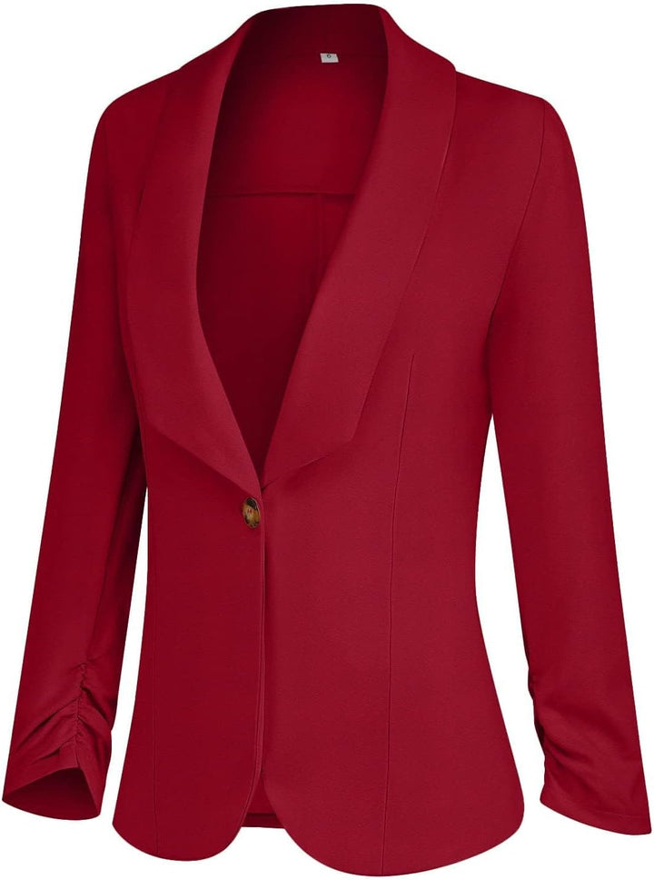 PrinStory Blazer Für Damen 3/4 Geraffte Ärmel Blazer Geschäft Büro Blazer Anzug Sportlich Jack Trenc