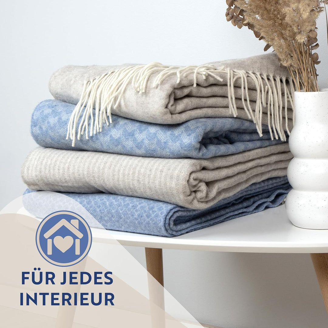 NOSTRA Andora Tagesdecke 140x200 | Weiche Merino Wolldecke mit 10% Kaschmir | Picnic Blanket | Warme