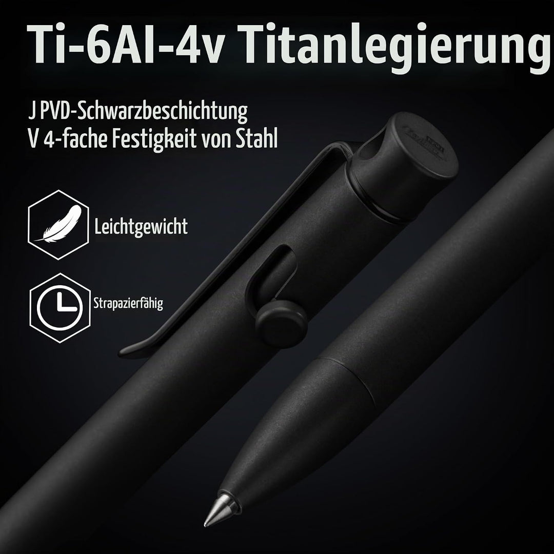 KeyUnity KP01BK Bolt Action Pen mit Clip, EDC-Taschenstift aus Titanlegierung, einziehbarer Metallku