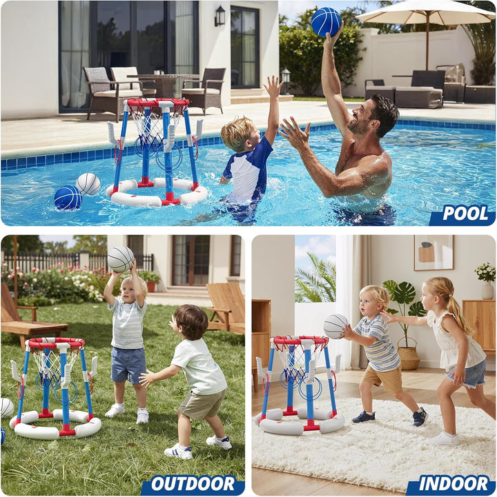 Pool Basketballkorb für Kinder, Wasserspielzeug Pool Basketball mit Backboard, 4 Bällen, 8 Ringen, P
