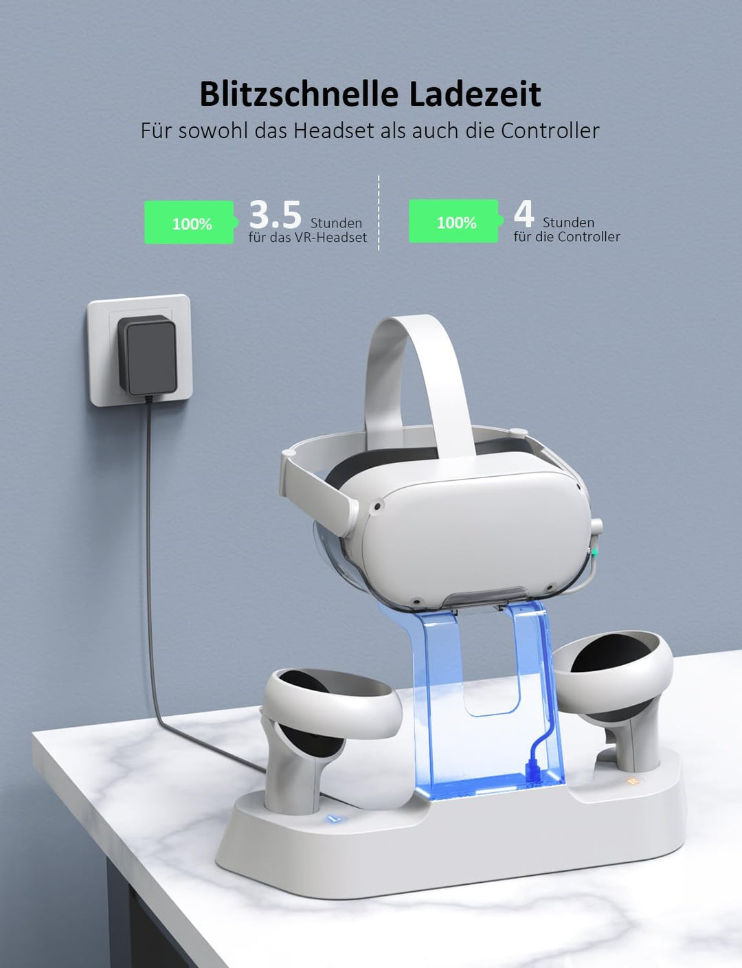 NexiGo Ladestation für Oculus Quest 2 Zubehör, Headset-Displayhalter und Controller-Halterung, [Supp