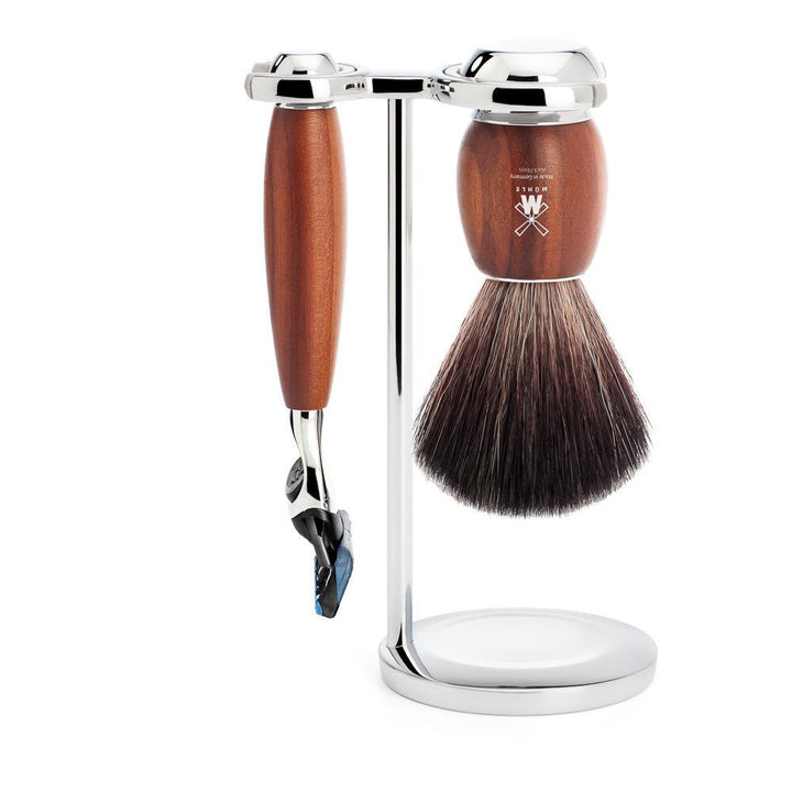 MÜHLE Rasierset - Vivo Serie - Black Fibre - kompatibel mit Gillette-Klingen - Pflaumenholz