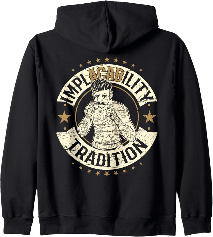 Hooligan Unbeugsam Implacability Tradition Boxer Backprint Kapuzenjacke