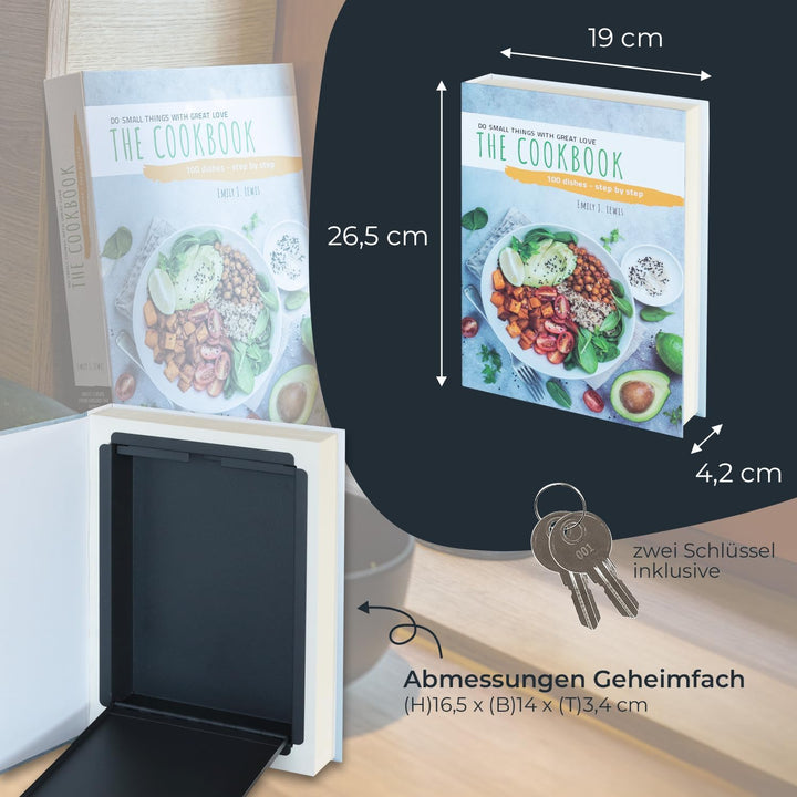 HMF 81001 Buchsafe, getarnte Geldkassette mit echten Papierseiten, Kochbuch, 26,5 x 19 x 4,2 cm 26,5