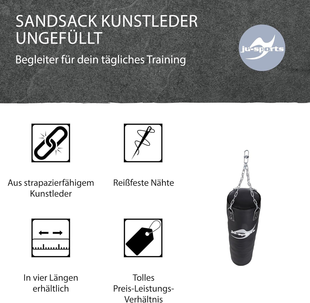 Ju-Sports Boxsack hängend Ø 35cm I Sandsack Kunstleder ungefüllt für das Box Training I Sehr stabil