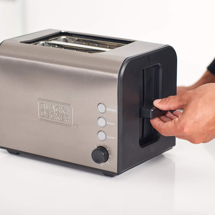 Black+Decker ES9600060B BXTO900E Toaster, 900, Edelstahl, Grau 2 extra breite Schlitze Ohne Klemmen,