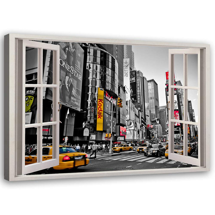 Feeby Wandbild Times Square Druckbild Leinwandbild Fenster-Illusion Grau 90x60 cm Leinwandbild 90x60