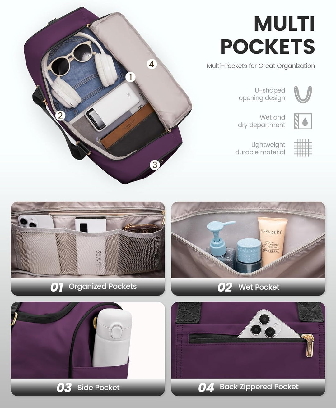 LOVEVOOK Sporttasche Reisetasche Damen, 37L Weekender mit Kulturtasche, Schuhfach & Nassfach, Sport
