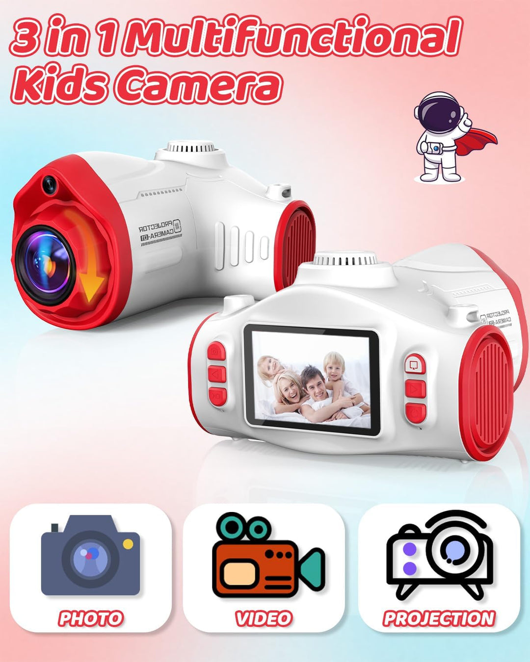 Kinderkamera, Usteetic 3 in 1 Beamer Projektor Kamera für Kinder 1080P Digitalkamera Kinder Fotoappa