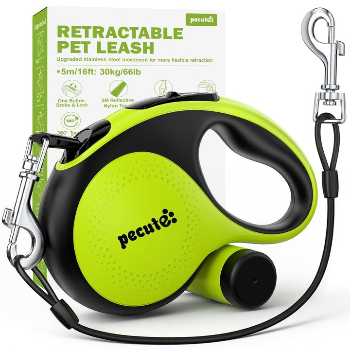 Pecute Hundeleine 5m, Verbesserte Kausichere Rollleine für Hunde, EIN-Knopf-Steuerung & Verwicklungs