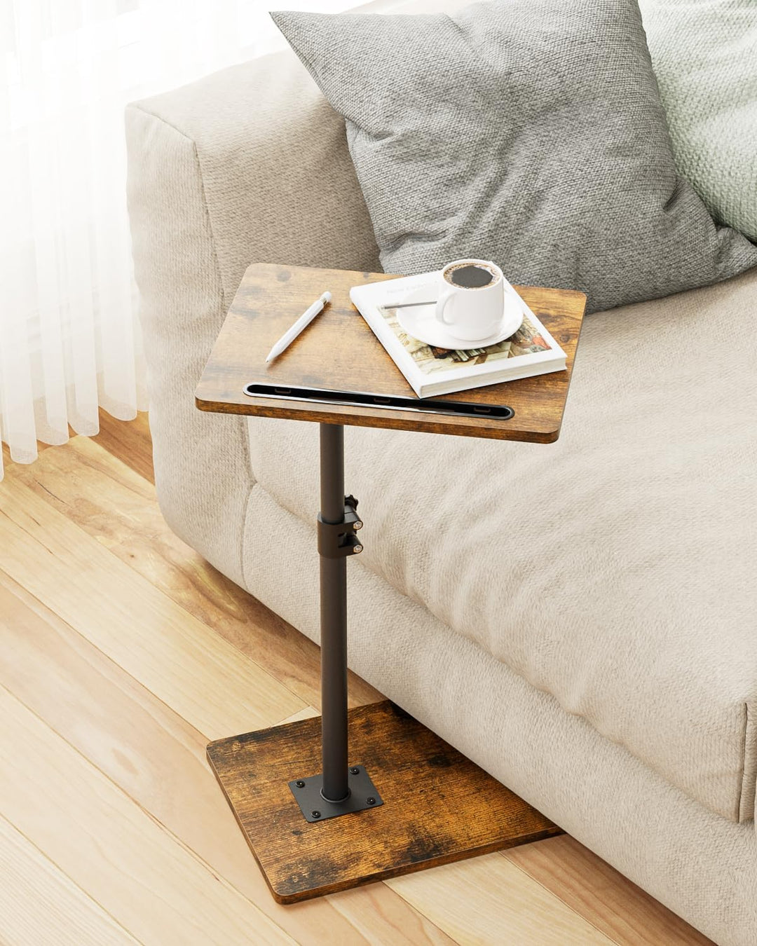 Beistelltisch C-Form, 360°Rotierend Couchtisch Klein, Höhenverstellbar Sofatisch,40x30x(45-81) cm,Ho