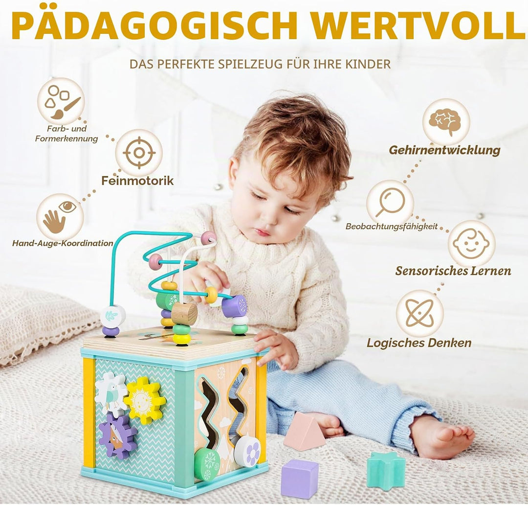 Airlab Motorikwürfel Aktivitätswürfel aus Holz, Motorikspielzeug Holzspielzeug ab 1 Jahr, Montessori