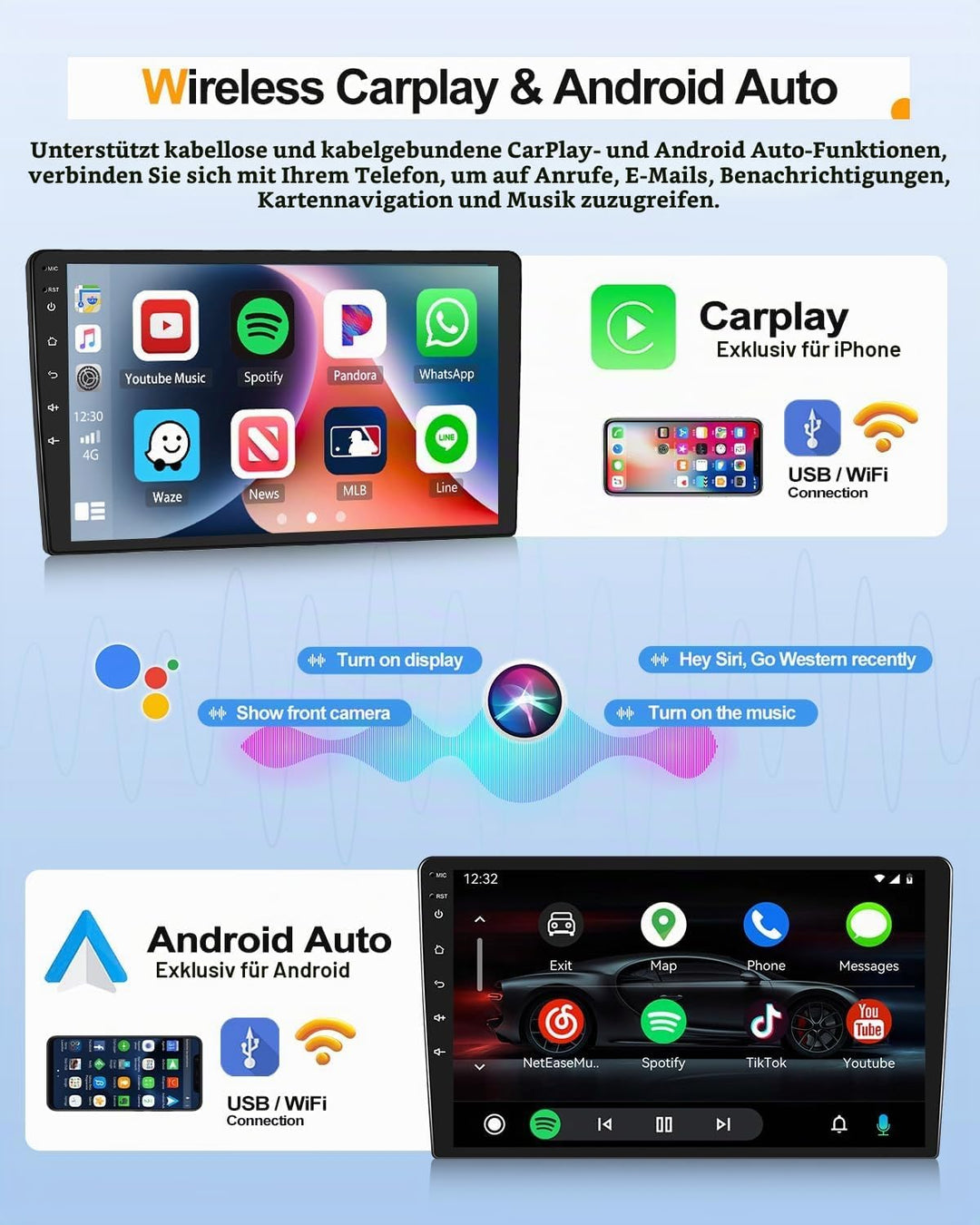 CAMECHO 2G+64G Android 13 Autoradio mit Navi für Hyundai i10 (2007-2013),Doppel Din Autoradio mit Ca