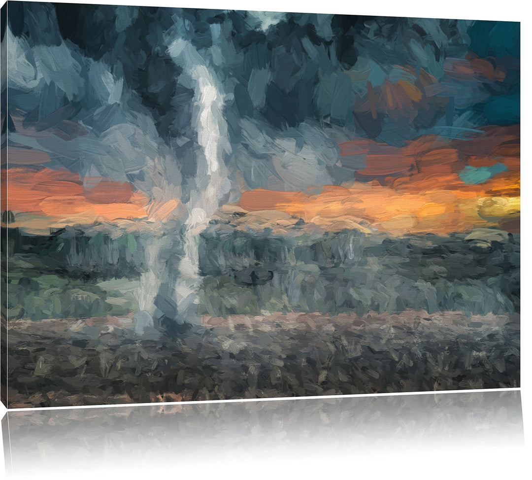 Pixxprint Tornado auf dem Feld / 100x70cm Leinwandbild bespannt auf Holzrahmen/Wandbild Kunstdruck D