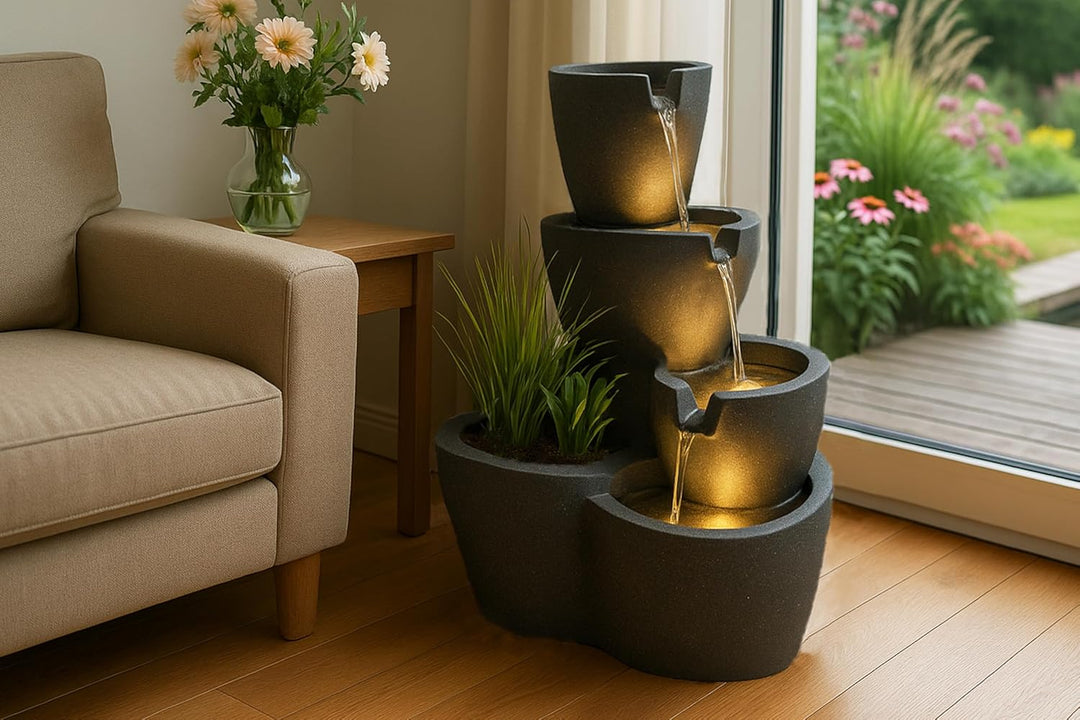Zimmerbrunnen mit Beleuchtung Botana Gartenbrunnen bepflanzbar Springbrunnen Terrassenbrunnen (LED: